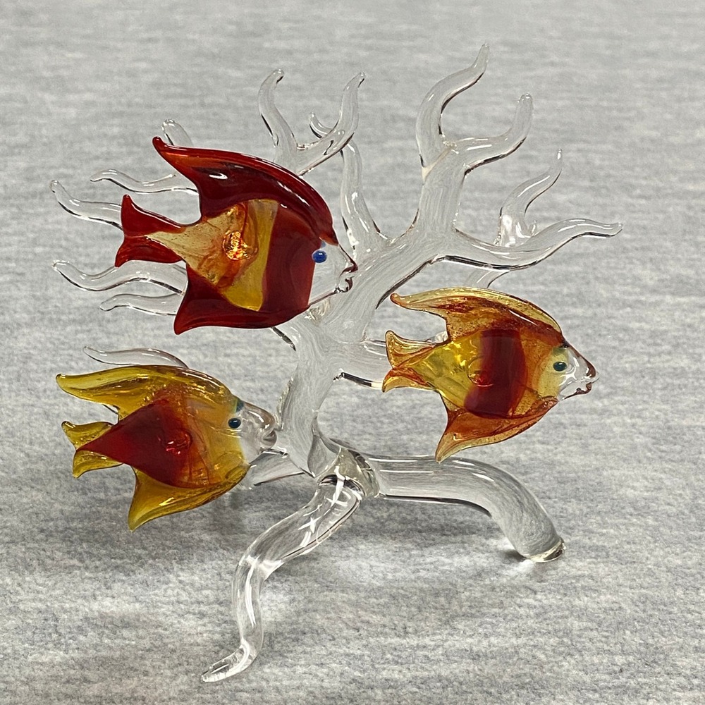 Vintage 90's Signed AYALA 95 Art Glass Fish Sculpture Coral Reef Decor Whimsical
